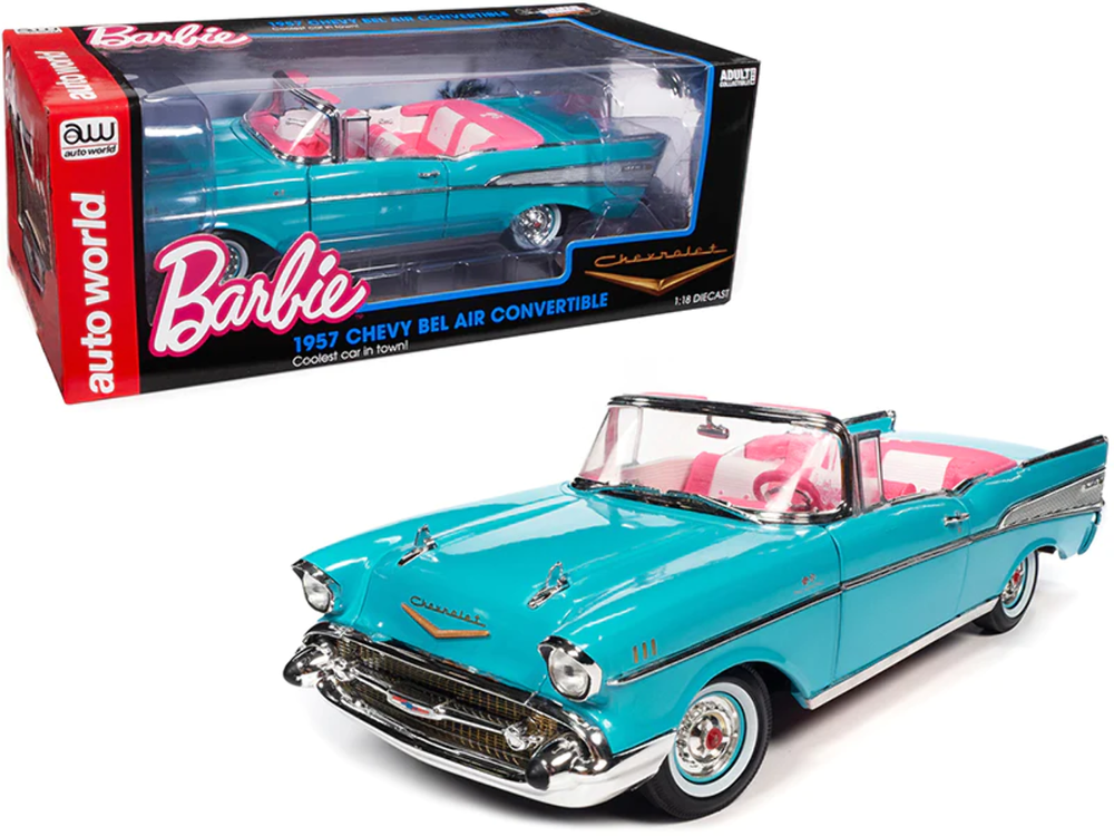 1957 Chevrolet Bel Air Convertible Aqua Blue with Pink 1/18 Diecast Model Car