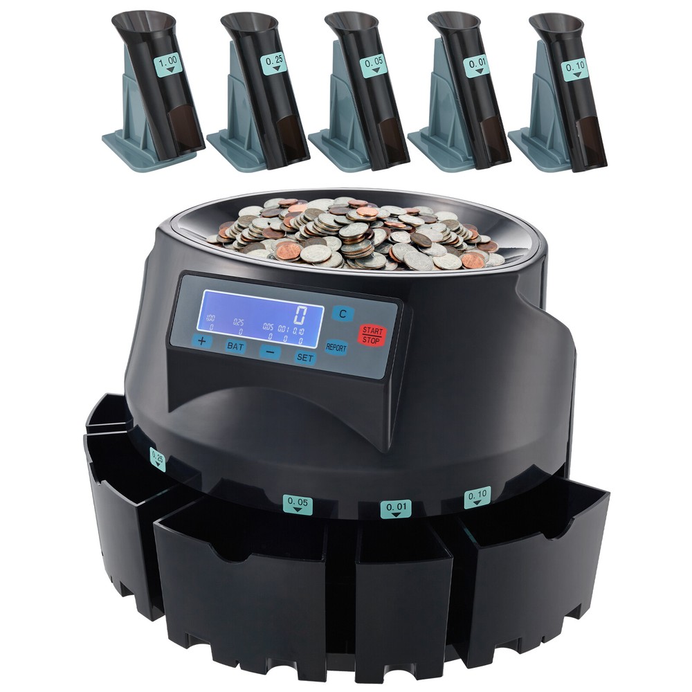 VEVOR USD Coin Sorter Coin Counter Wrapper and Roller 300 Coins/min LCD Display