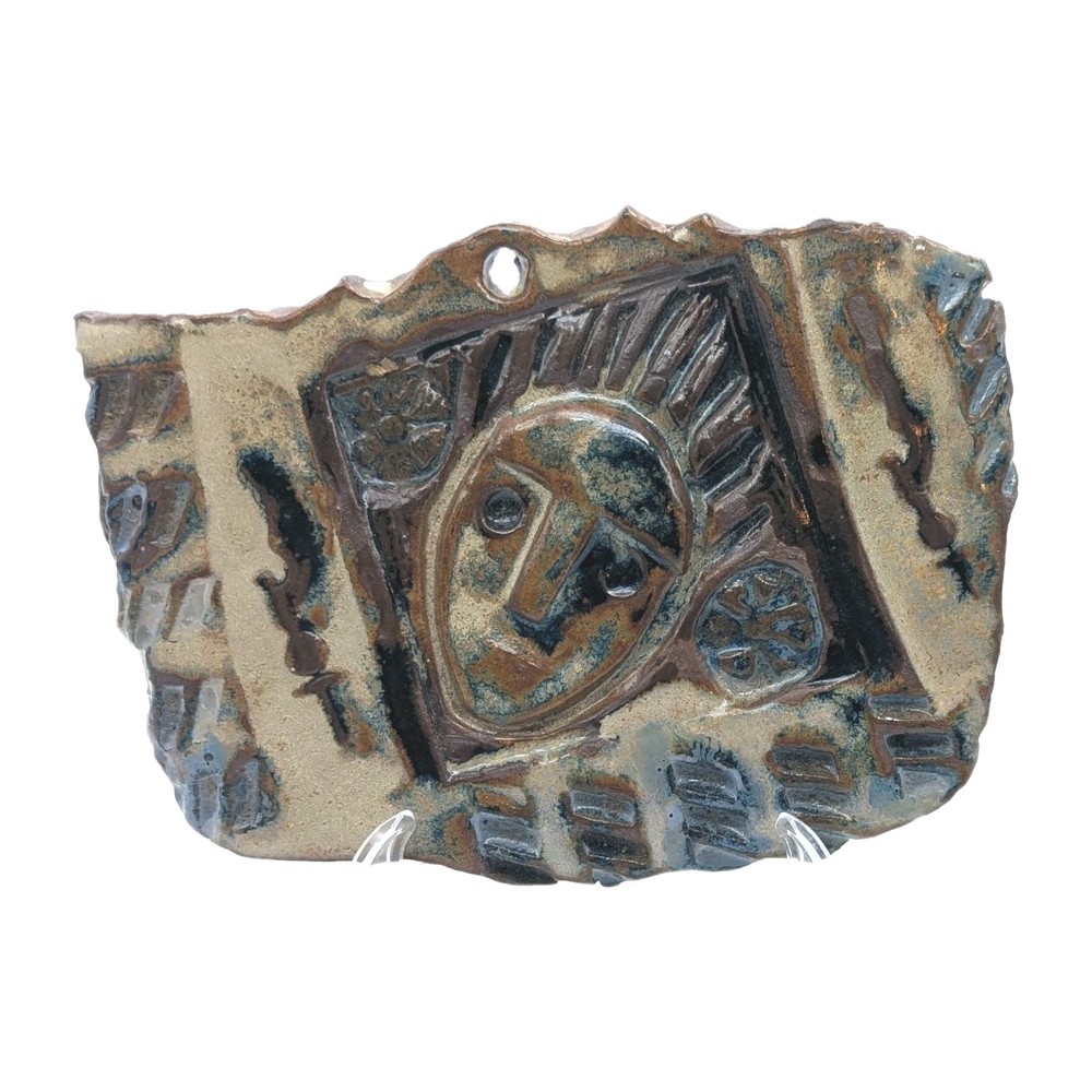 Abstract Face Mask Clay Wall Sculpture OOAK 6x8 Irregular Art-image