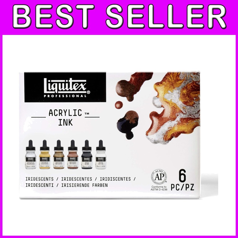 Acrylic Ink Set, Iridescent Colors, 1-fl oz, Pack of 6