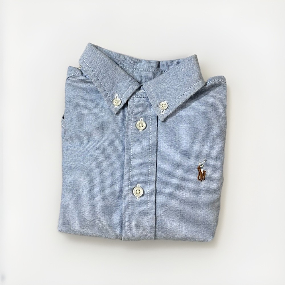 Ralph Lauren Baby 12M Blue Cotton Collared Button-Up Long Sleeve Shirt