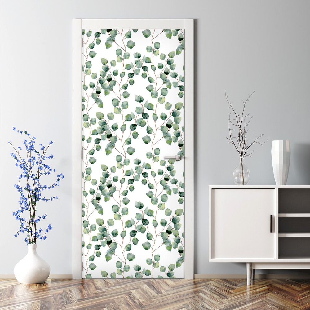 Green floral Bubble Free Door sticker green Decal Home Decor  photo