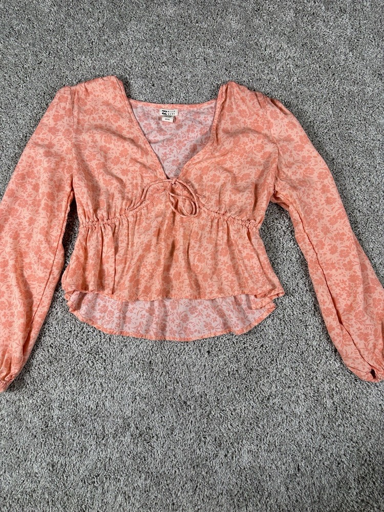 Billabong Starry Night Ruched Front Ruffle Accent Cropped Top size S