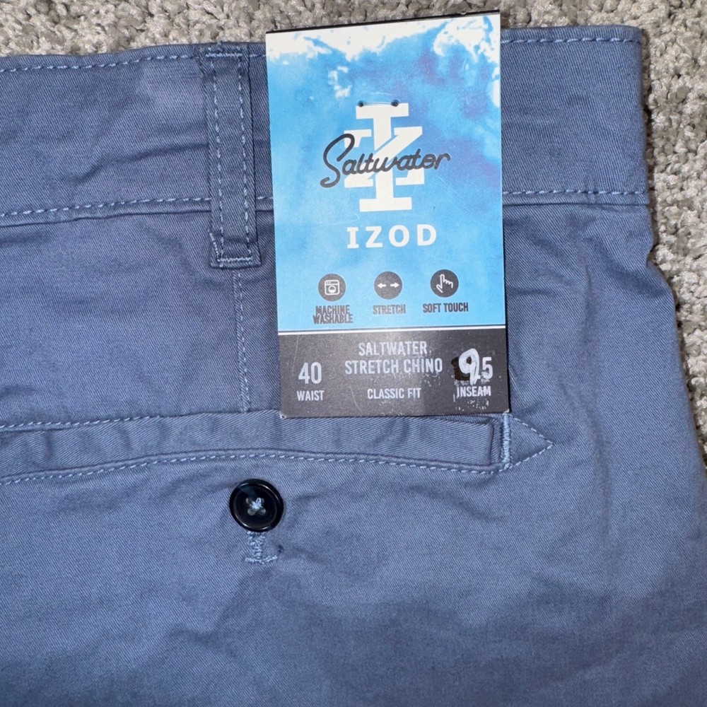 IZOD Saltwater Stretch Chino Shorts Men Classic Fit Blue Sz 40 9.5