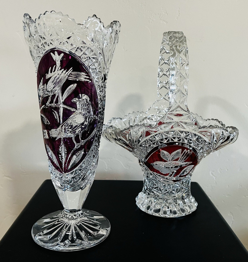 Vintage 1970s Hofbauer Byrdes Lead Crystal Vase & Basket - Germany