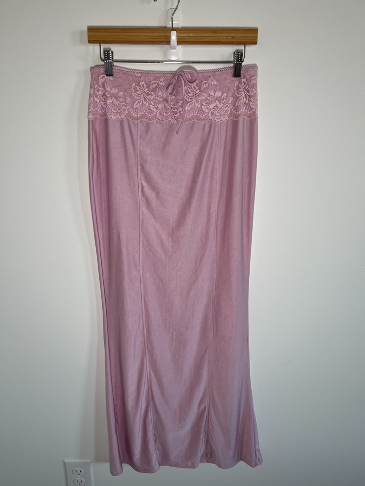 Haute Womens Y2K Maxi Skirt Pink Lace Elastic Waist Medium