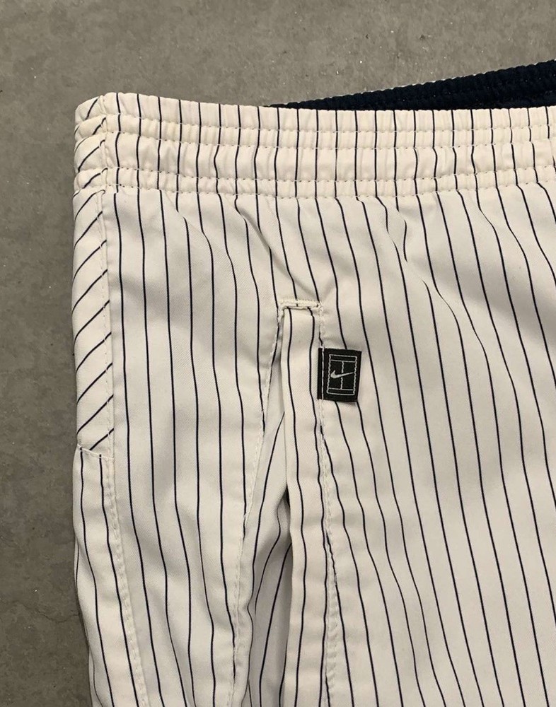 Vintage Nike Team Tennis Shorts White Blue Pinstripes Reversible Mesh Running M
