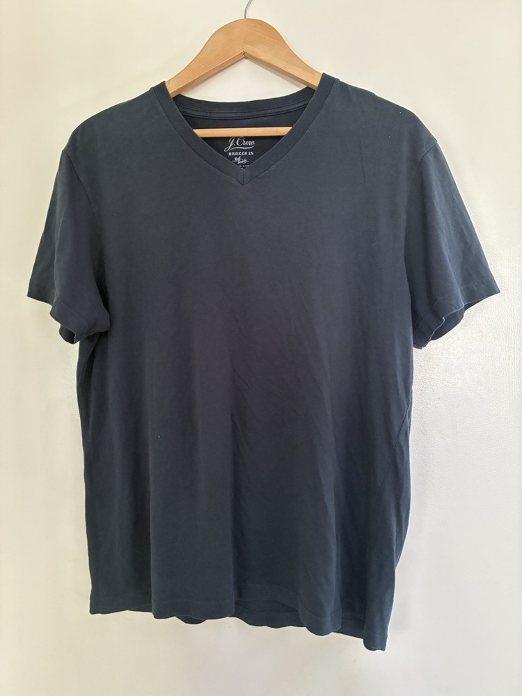 J. Crew Authentic Broken In Knit Goods Men's Solid Navy Blue V-Neck T-Shirt M