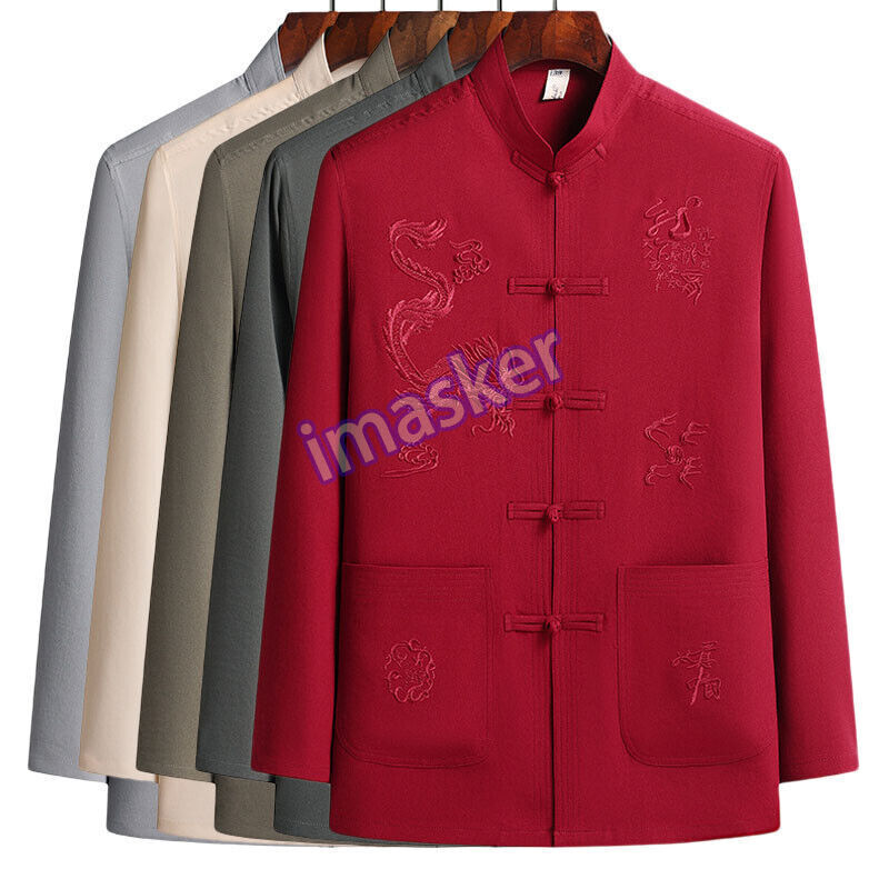 Traditional Chinese Tang Suit Jacket Martial Arts Uniform with Dragon Design