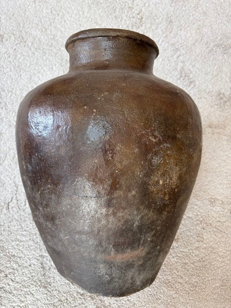 Tokoname Pottery Jar Large Edo Period 19th C Antique Japanese Vessel Folk 13 in