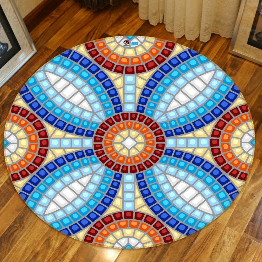 3D Round Blue Petals NAO10322 Game Rug Mat Elegant Photo Carpet Mat Fay