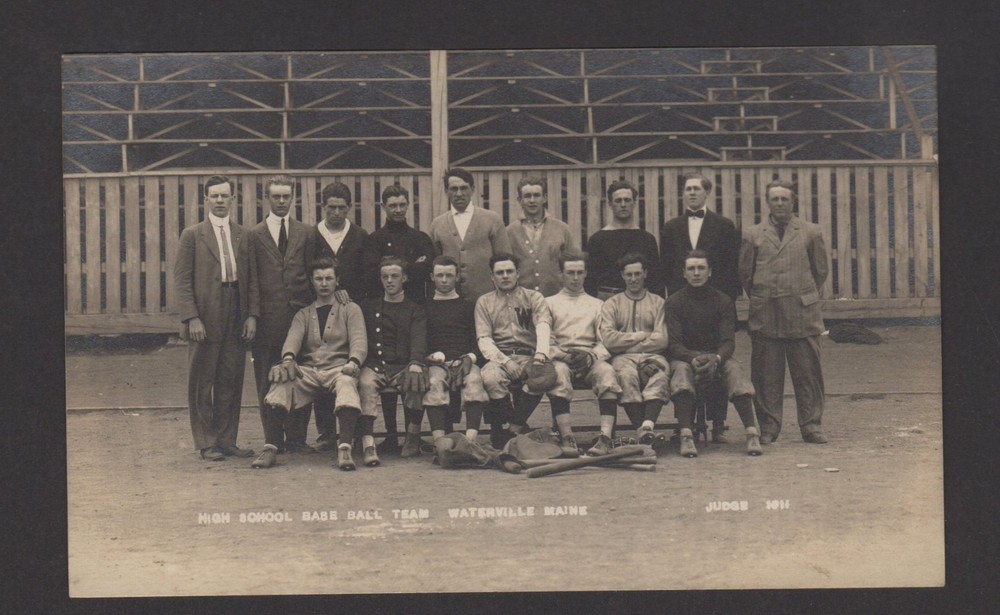 RPPC 1911 Waterville Me High School Baseball Team Real Photo Postcard