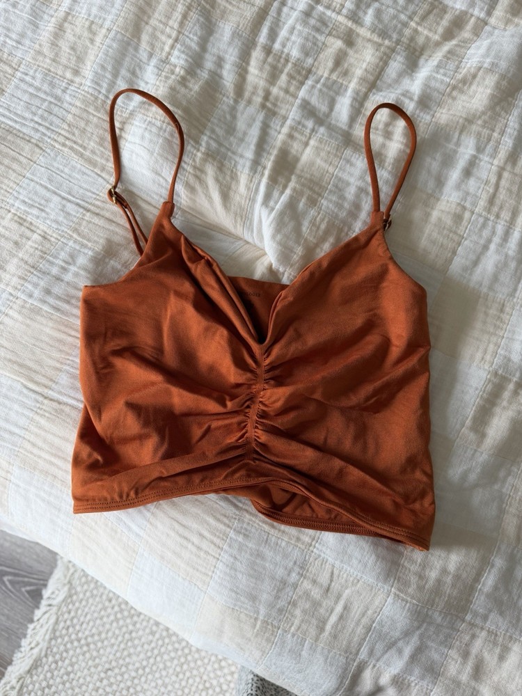 Anthropologie Rust Ruched Cropped Spaghetti Strap V-Neck Tank Top Size S