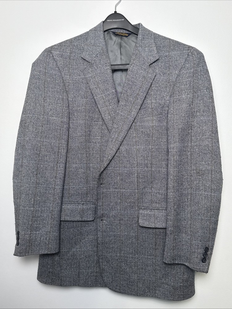 Vtg Brooks Brothers Wool Herringbone Plaid Gray Gold Sport Coat Blazer 42
