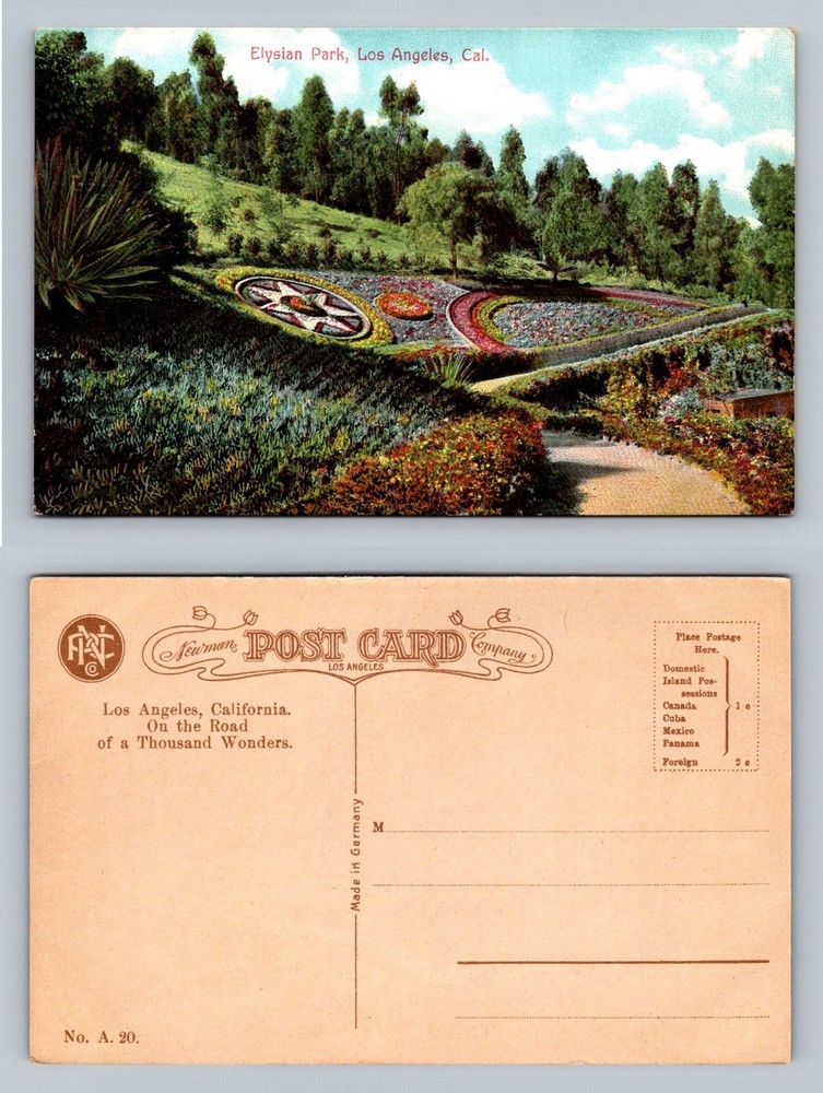 Los Angeles, CA-California, Elysian Park Garden Clock Old Vintage Postcard