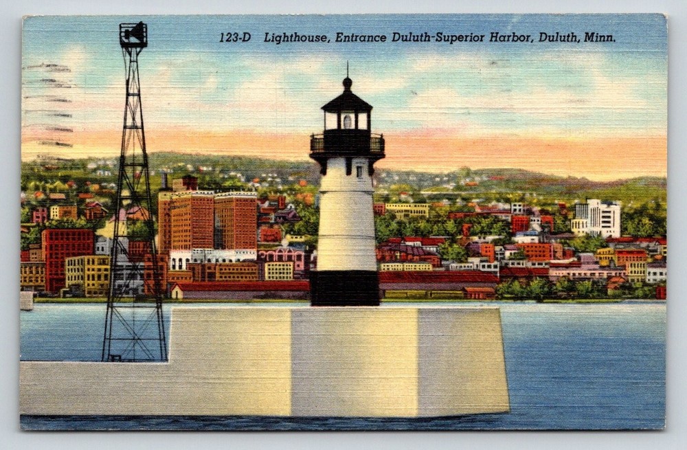 Duluth Superior Harbor Lighthouse MN Postcard Vintage C.T. Art Colortone