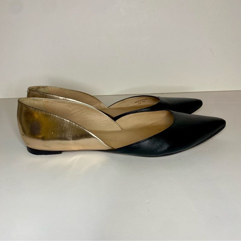 Kate Spade Gavana Black & Rose Gold Leather D'Orsay Pointed Toe Leather Flats