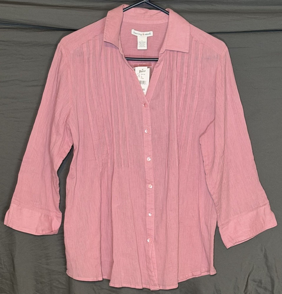 Womens , Hasting & Smith pink crinkle button down size large 100% cotton