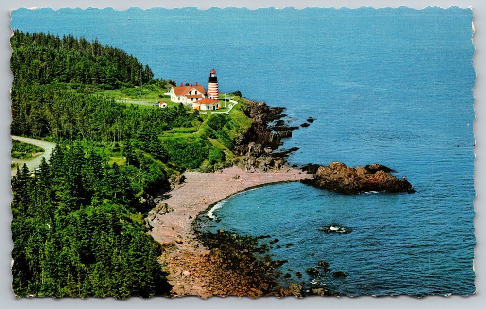 West Quoddy Head Light - Lubec, Maine - Chrome Lighthouse Postcard F
