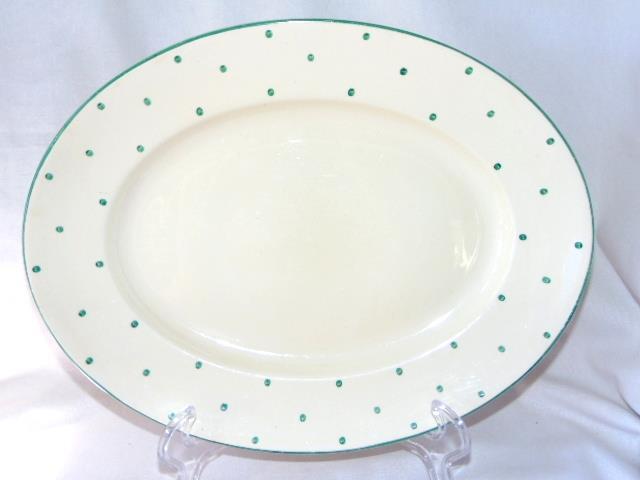 Vintage Mint Green/Cream POLKA DOT Oval Porcelain PLATTER, England, SUSIE COOPER