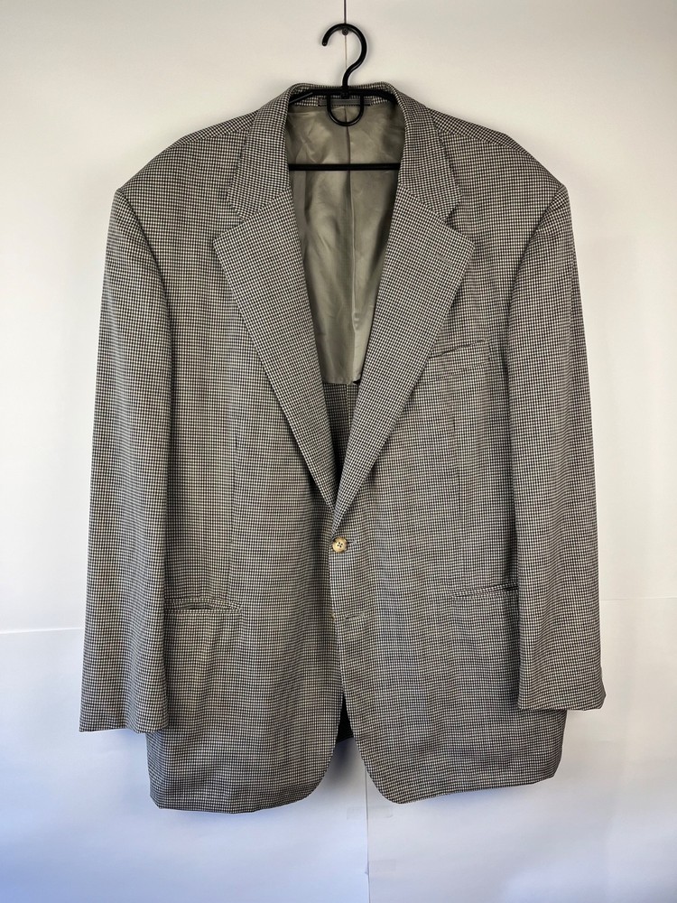 Ermenegildo Zegna VIntage Men Grey Wool Plaid Blazer Jacket Made in Italy Sz 56
