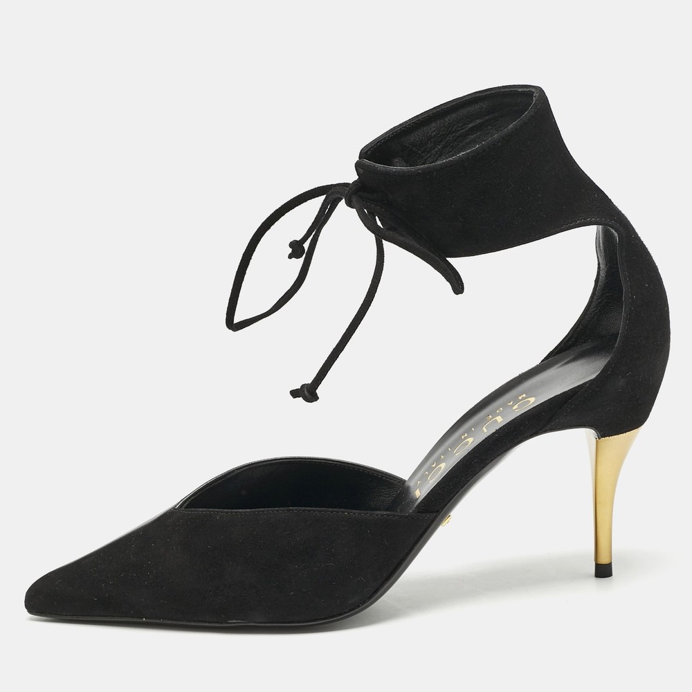 Gucci Black Leather Suede Mary Jane Pumps Size 39 EU