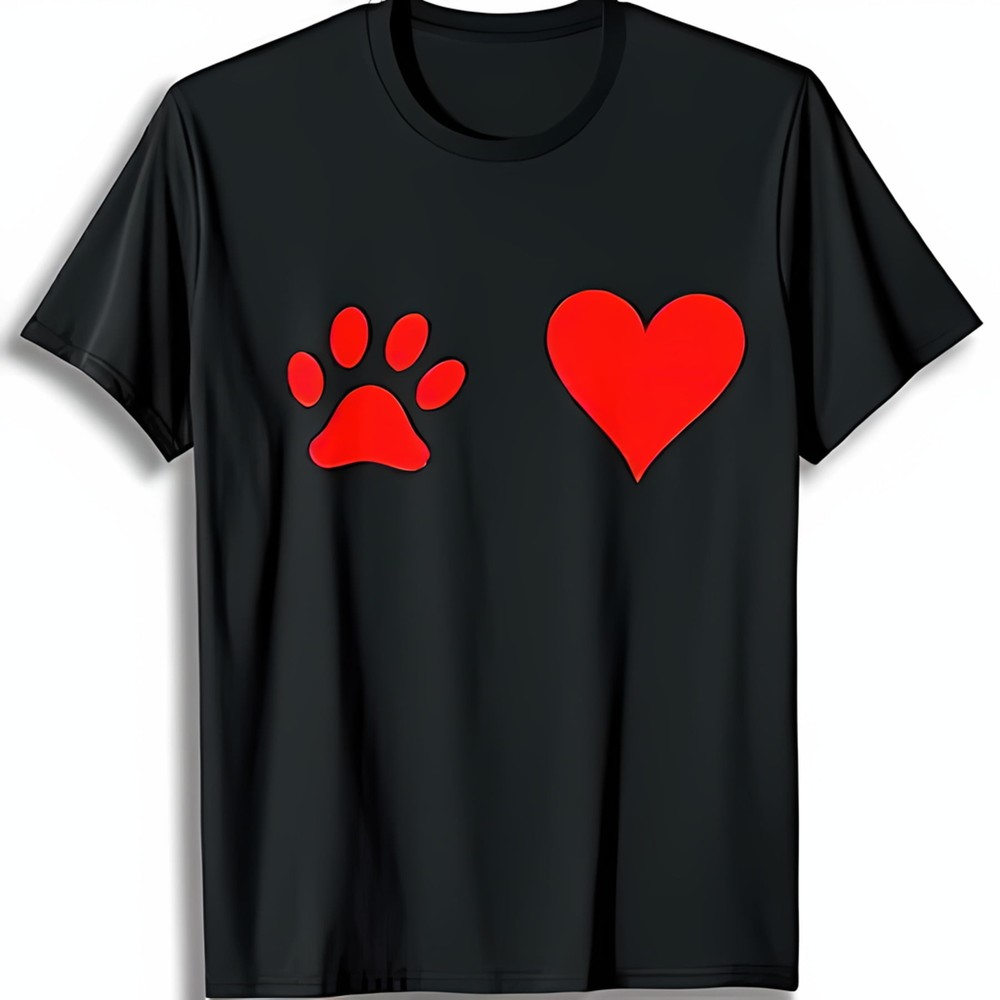 Stylish Black T-Shirt with Bold Red Print & Heart Graphic Design