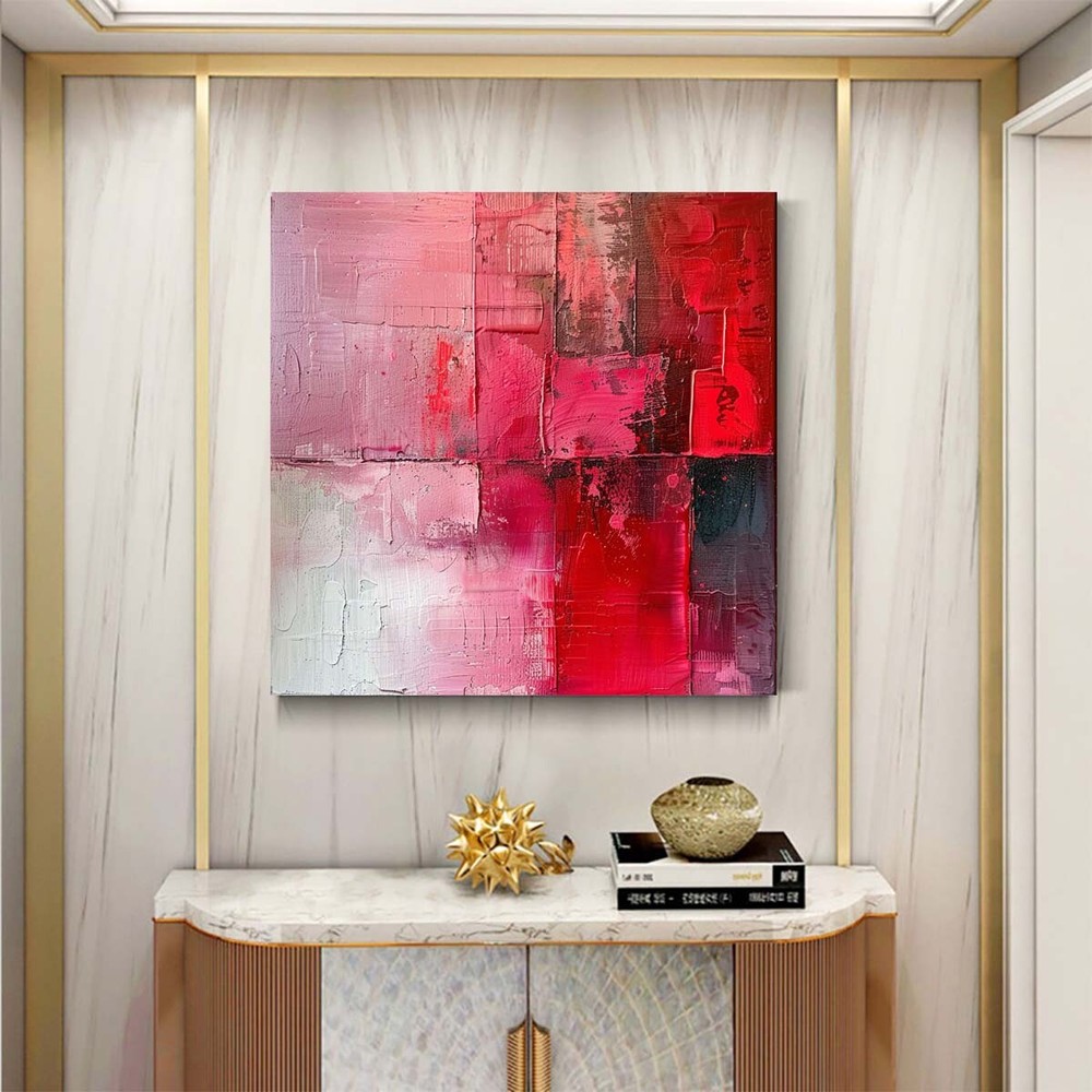 Abstract Oil Painting Thick Textured Hand Painted On Canvas Wall Art Pink Gray