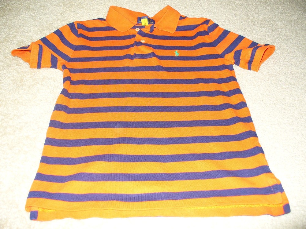 Ralph Lauren Size M (10-12) Boys Orange and Blue Stripe Short sleeve Polo