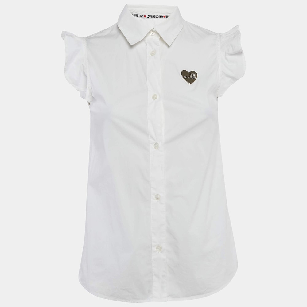 Love Moschino White Button Front Cap Sleeve Blouse S