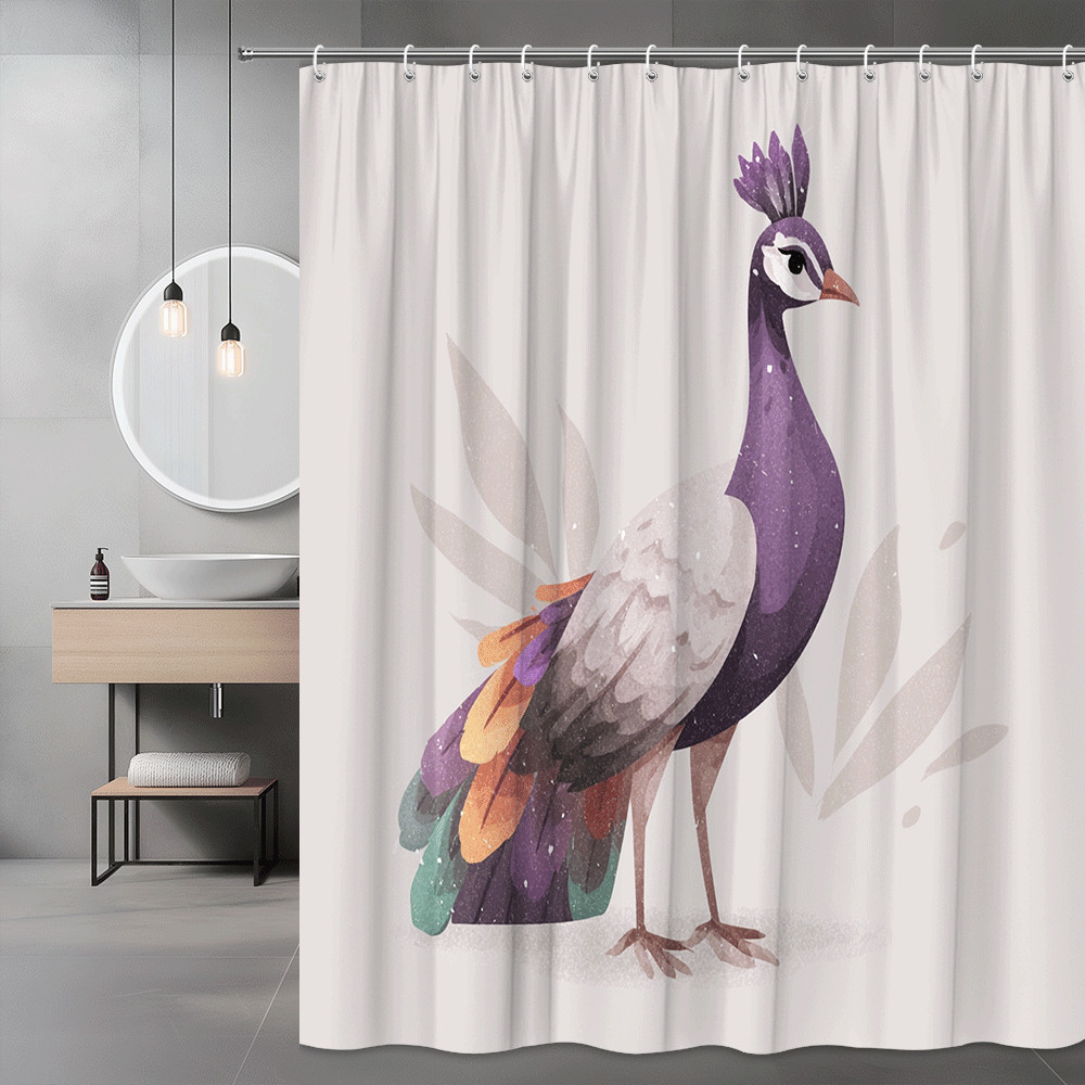 Peacock Shower Curtain Purple Bird Print Bathroom Decor
