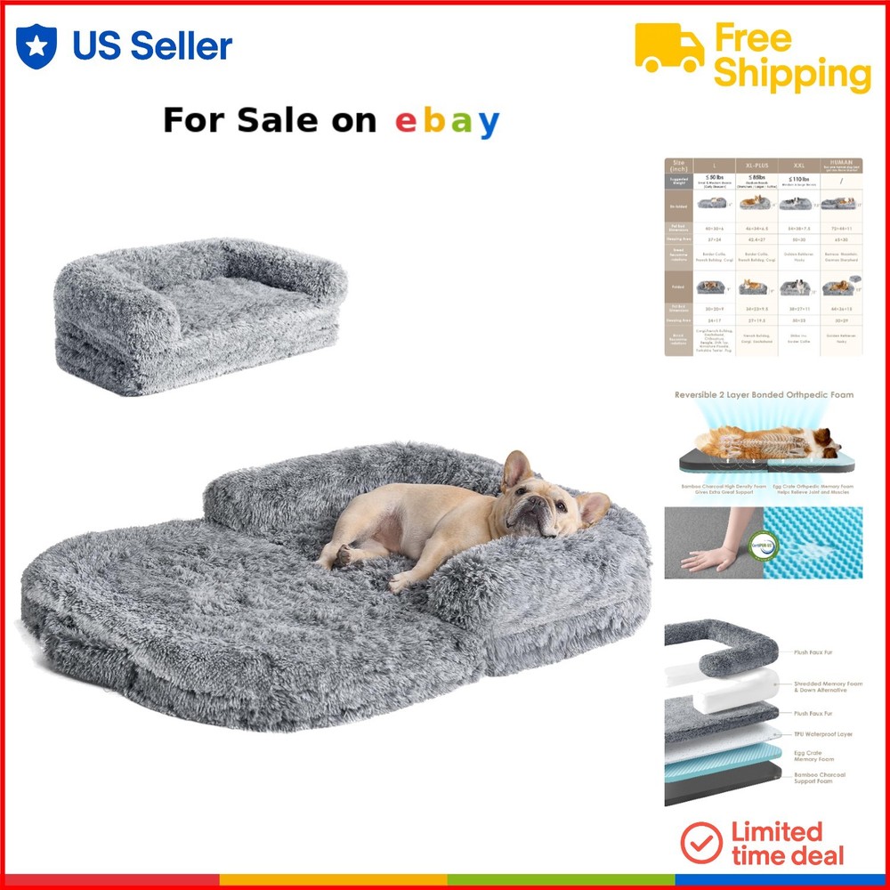 Foldable Small Orthopedic Memory Foam Dog Bed with Washable Faux Fur