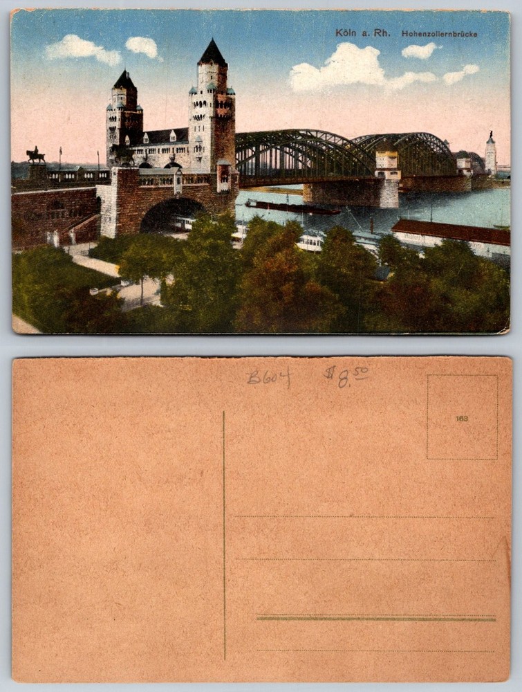 Cologne Hohenzollern Bridge Rhine River Germany Vintage Postcard Köln