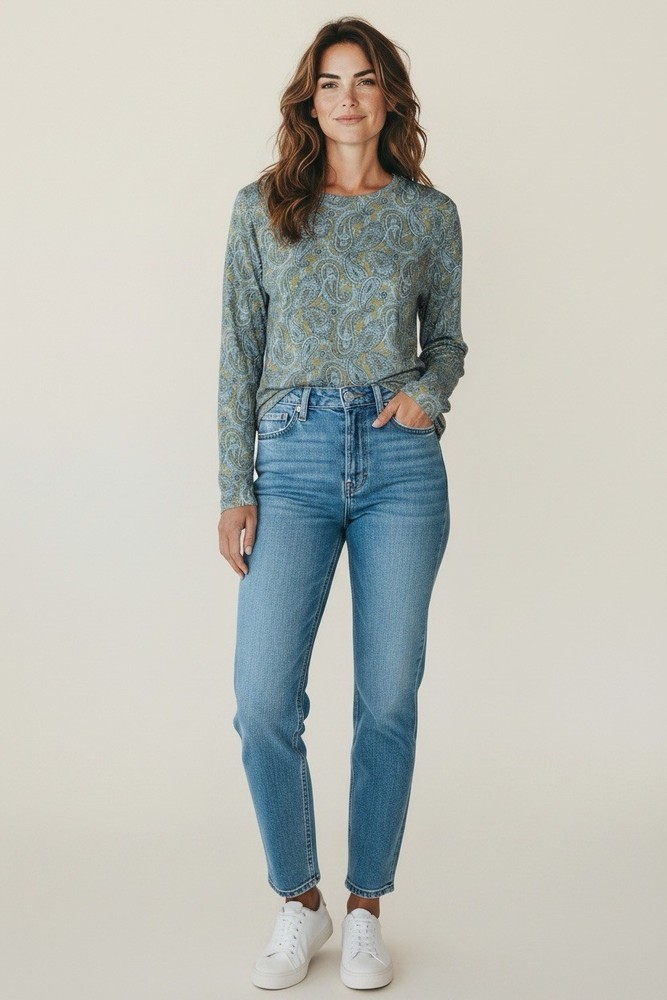 Lands End Women’s Size L 14-16 Long Sleeve Round Neck Paisley Print Tee