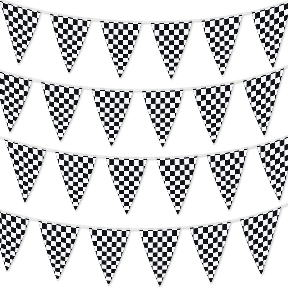 Checkered Flags Black and White 100’ FT Pennant Racing Banner | NASCAR Theme Par