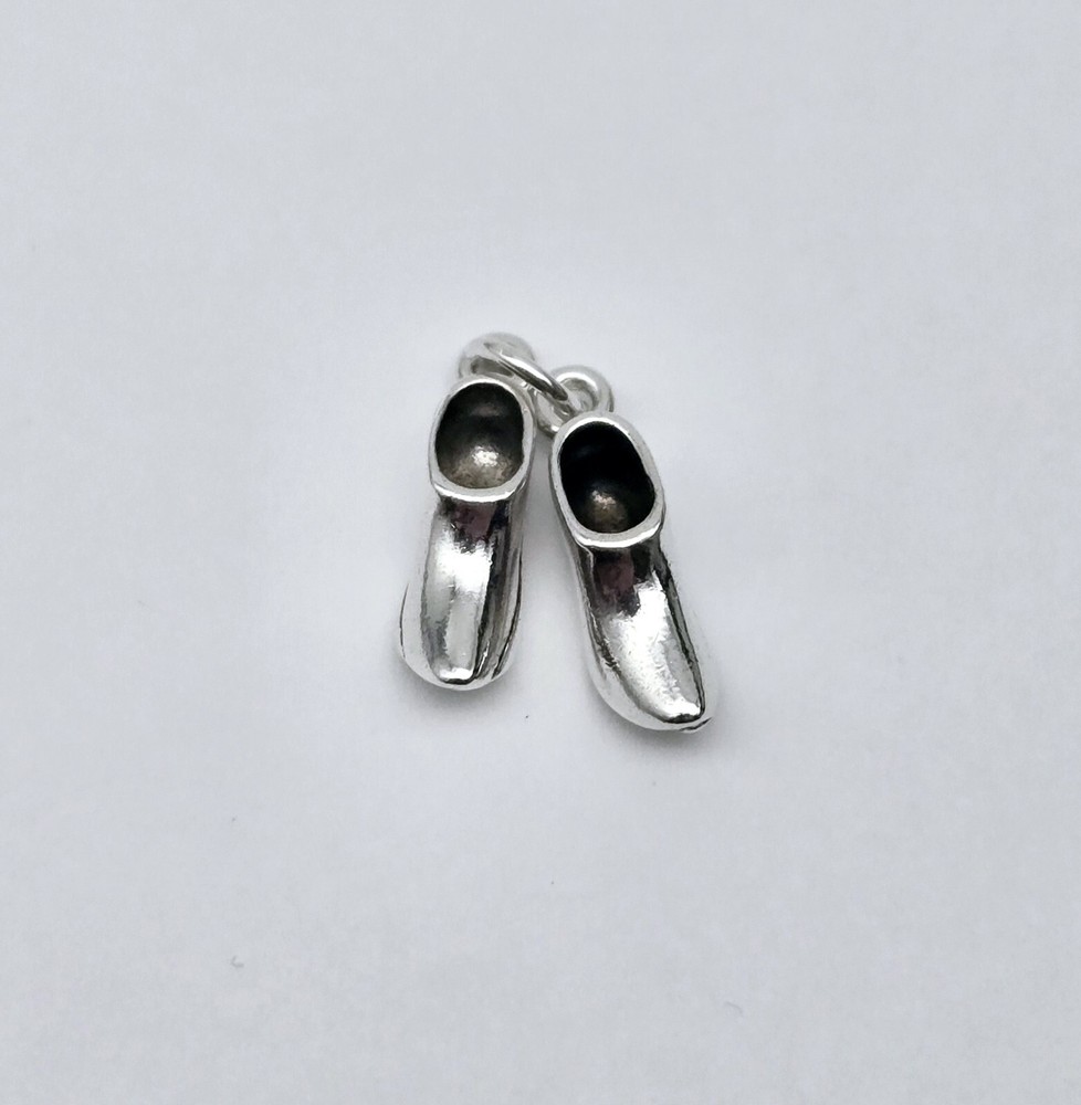 VTG Dutch Wooden Clogs 3D Sterling Silver Charm Pendant Netherlands
