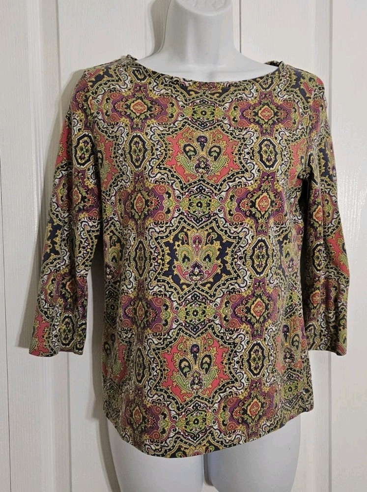 Beautiful Women's  Petite P Small Talbots Paisley Design 3/4 Sleeve Knit Top