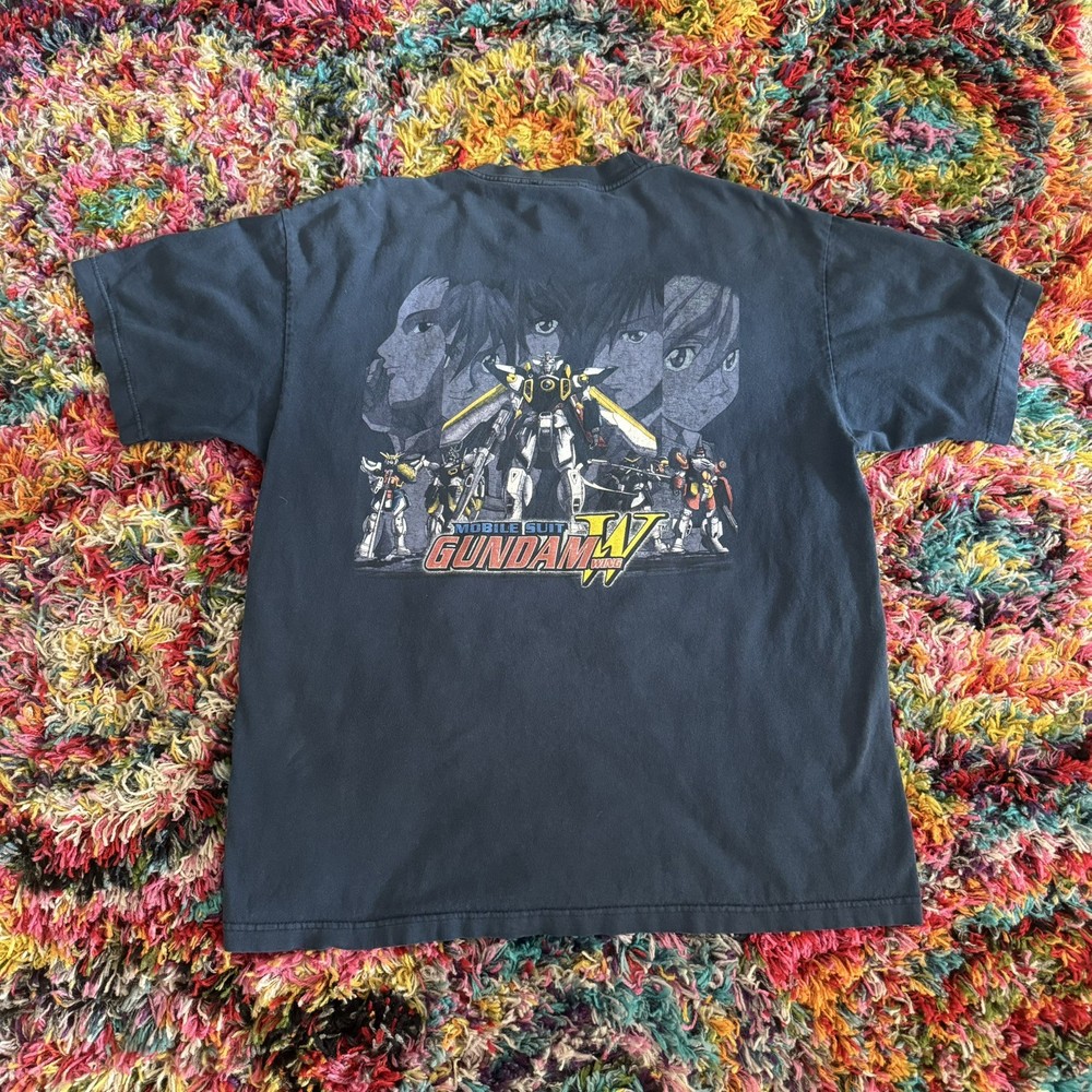 Vintage 90s Mobile Suit Gundam Wing Big Head T-Shirt Navy XL Japan Anime Manga