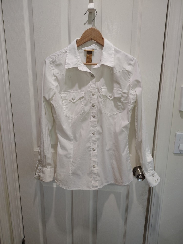 Wrangler Women's White Pearl Snap Western Shirt Size Medium Long Sleeve Rodeo