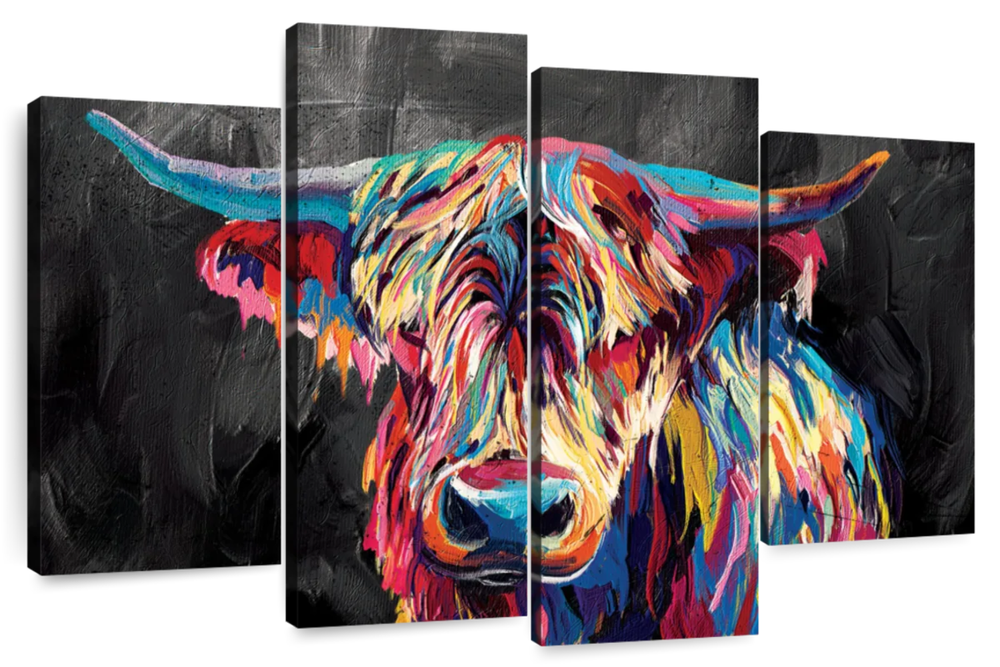Colorful Highland Cow Wall Art