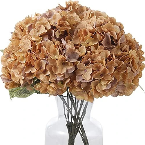2 Bouquets Faux Hydrangea Flowers Vintage Artificial Silk Hydrangeas Coffee