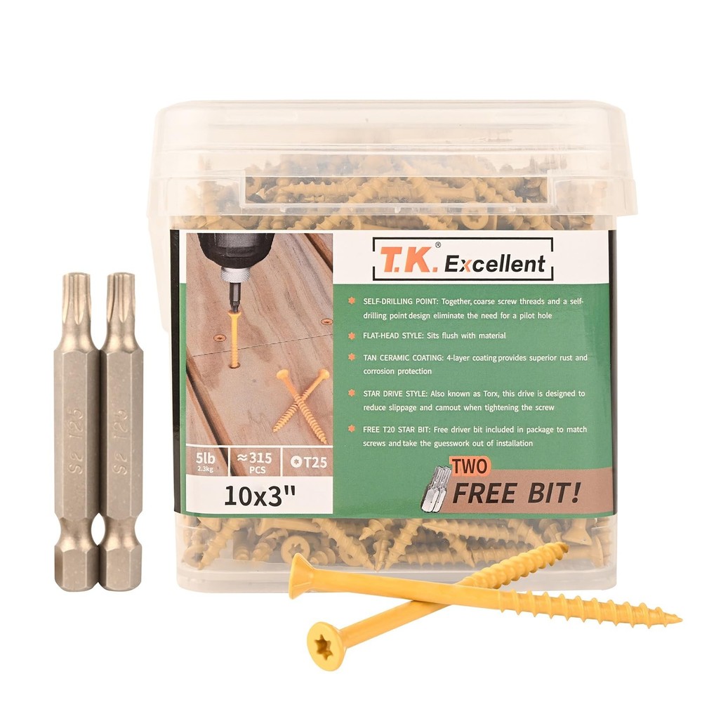 3-Inch #10 Deck Screws 315 Pcs Rust-Resistant Structural Wood Fasteners