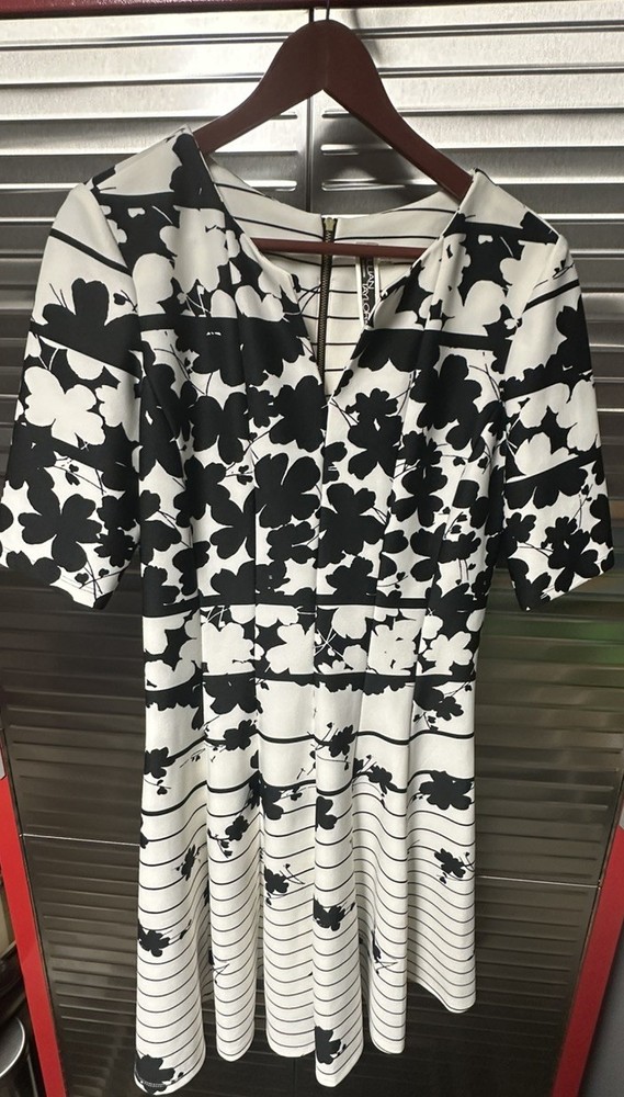 Julian Taylor New York Retro Style Fit & Flare Dress Black White Size 14 Zipper