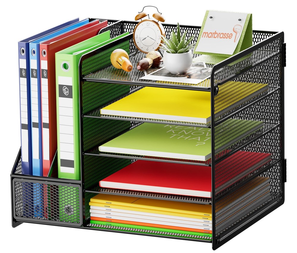 Desk Organizer with File Holder, 5-Tier Paper Letter Tray Organizer, Mesh Des...
