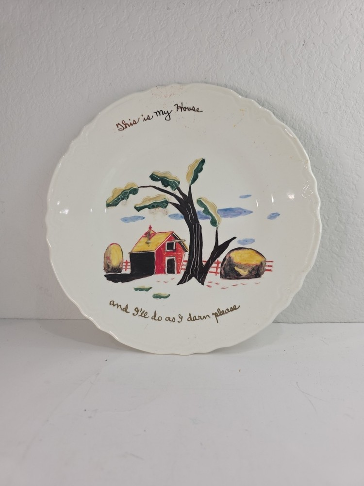 VtG Folk Art Signed Hand painted ~9.5” This Is My House Plate 000031008
