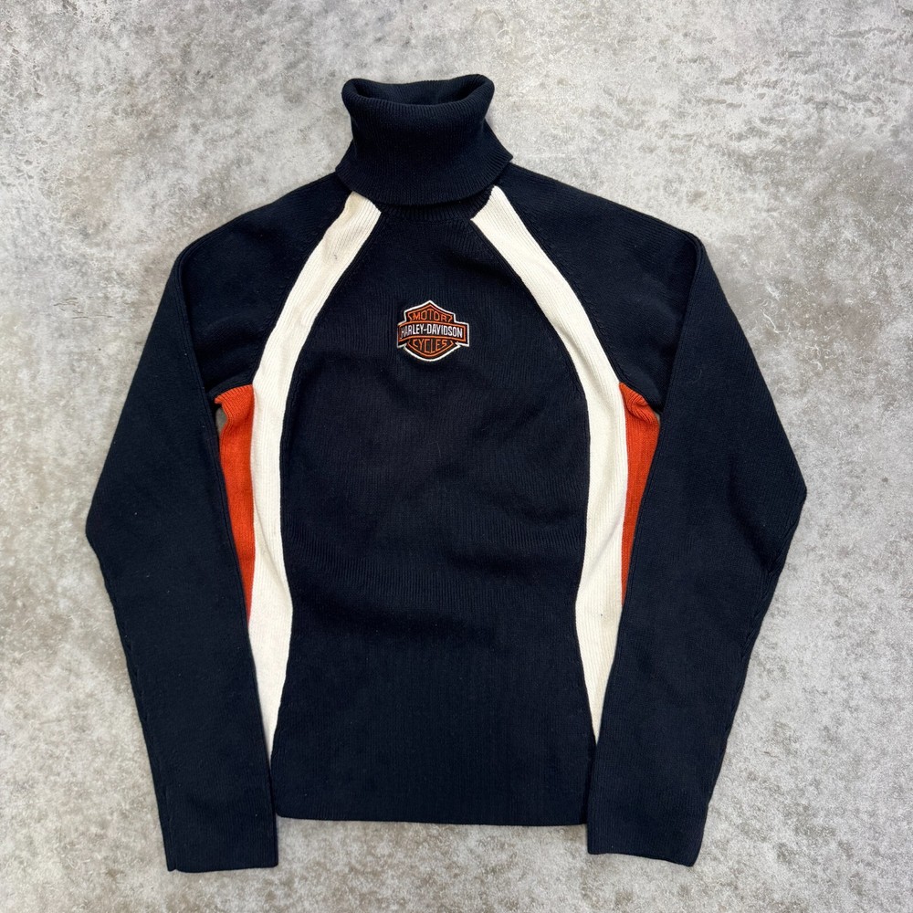 Vintage Harley Davidson Womens M Turtleneck Sweater Ribbed Cotton with Logo Patch Excellent Condition