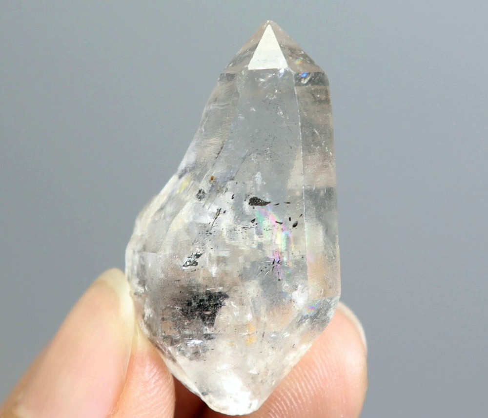 Natural Black Phantom Herkimer Diamond Quartz Crystal Point Mineral Specimen  