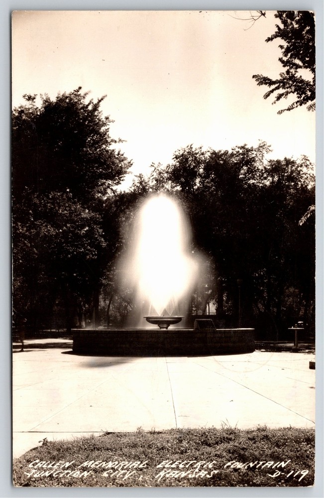 RPPC~Junction City Kansas~Callen Memorial Electric Fountain~Real Photo Postcard