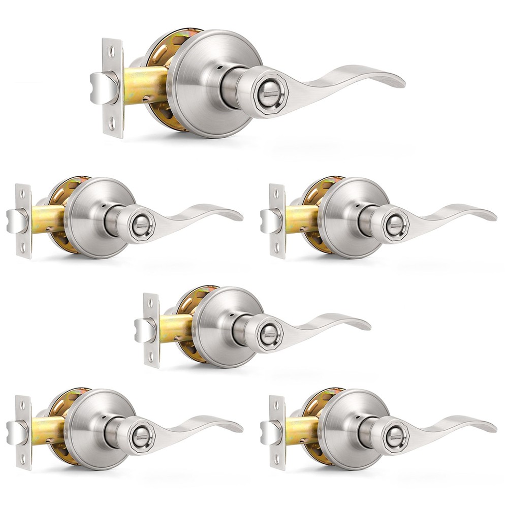 Privacy Door Levers Wave Style Handles Keyless Lock Bed Bath Door Lockset, Sa...