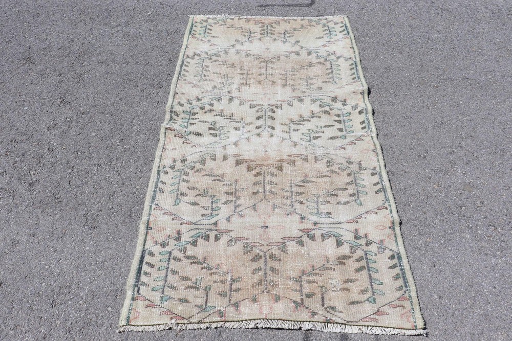 Vintage Turkish Rug, 3,2x6,2 ft Rug, Green Floral Wool Rug